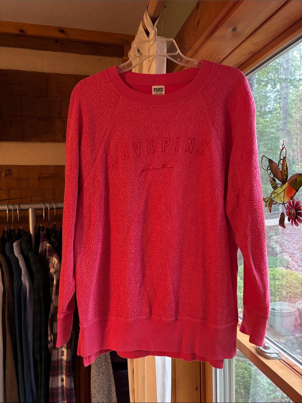 PINK Victoria's Secret Textured Crewneck Sweatshirt - Bright Pink